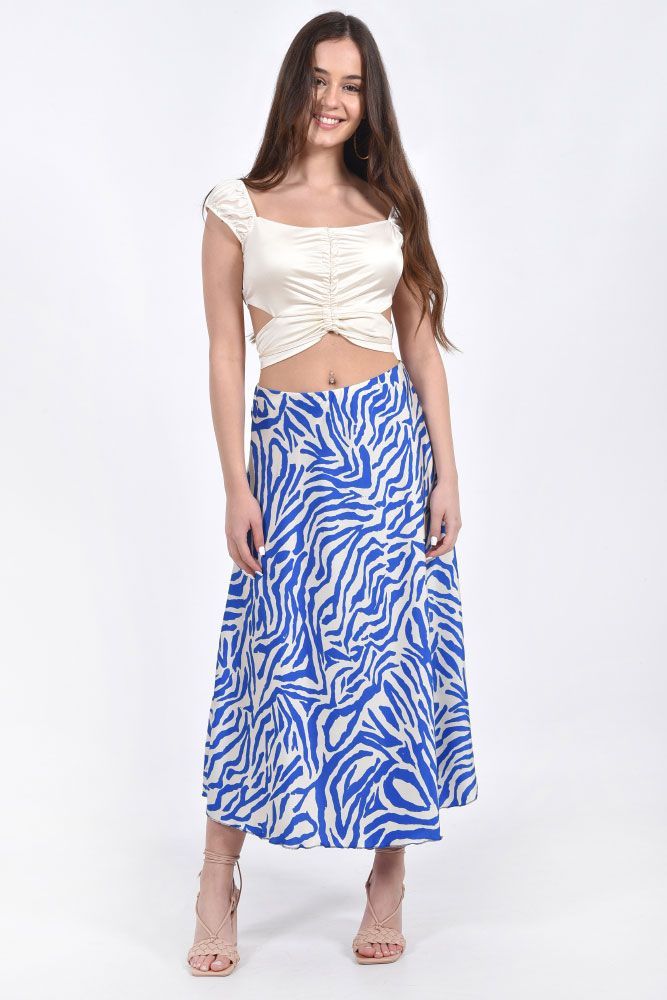 Τοπ δετό με σούρες και zebra satin φούστα 